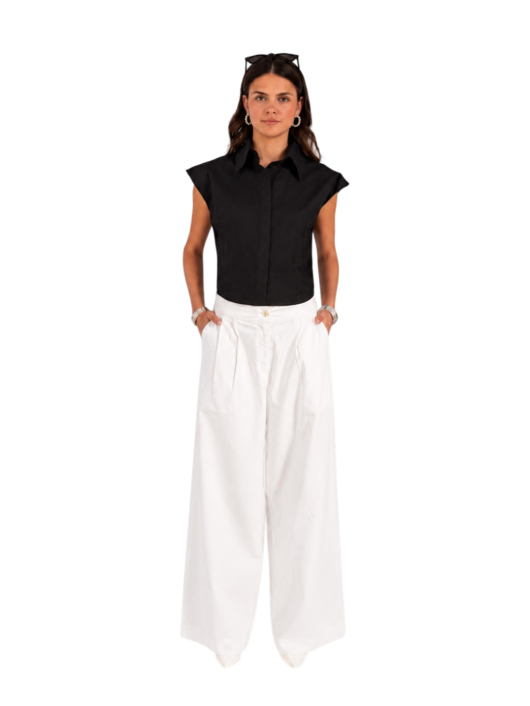 Black Cap-Sleeve Shirt